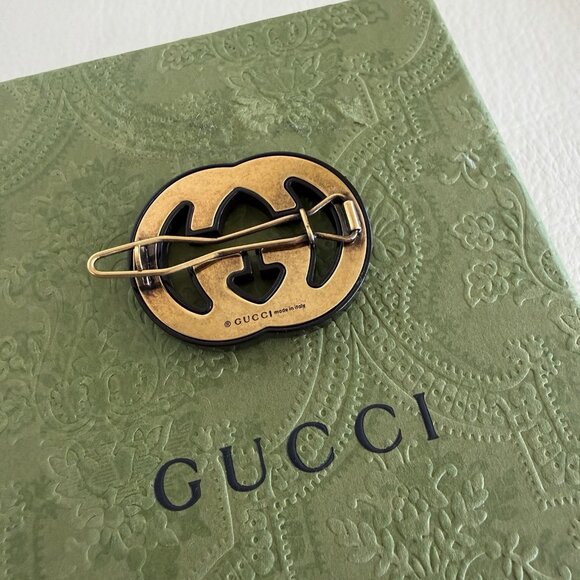 NEW GUCCI Crystal Embellished GG Hair Clip Black